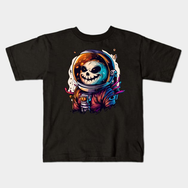 Spooky funny skeleton in spacesuit Kids T-Shirt by TomFrontierArt